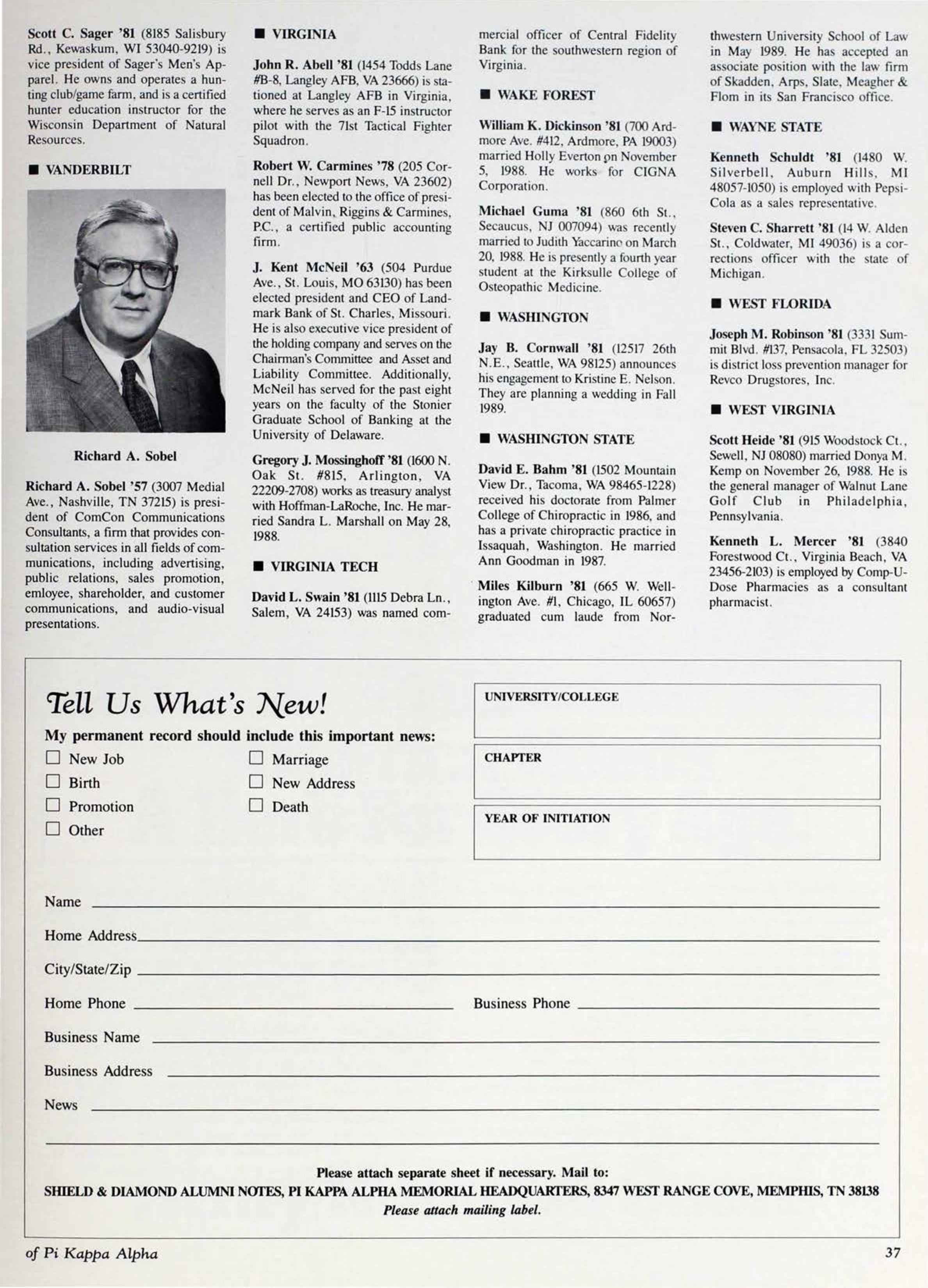 Tell Us What's New! Form, June 1989
